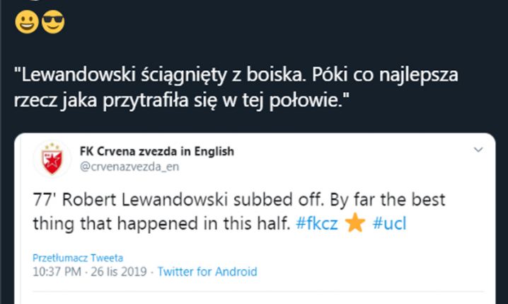 Tweet Crvenej Zvezdy po zejściu Lewandowskiego! :D